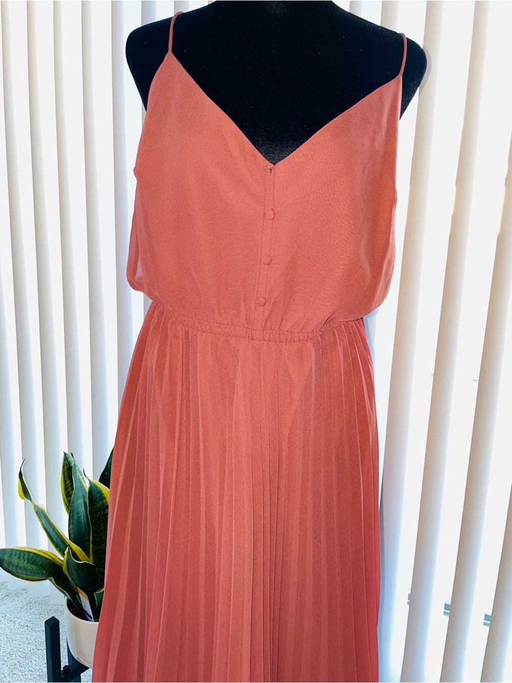 ASOS Rust-Orange Sleeveless Maxi Dress with Pleated Skirt